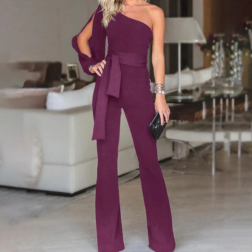 Damen One Shoulder Jumpsuit Mit Taillenband