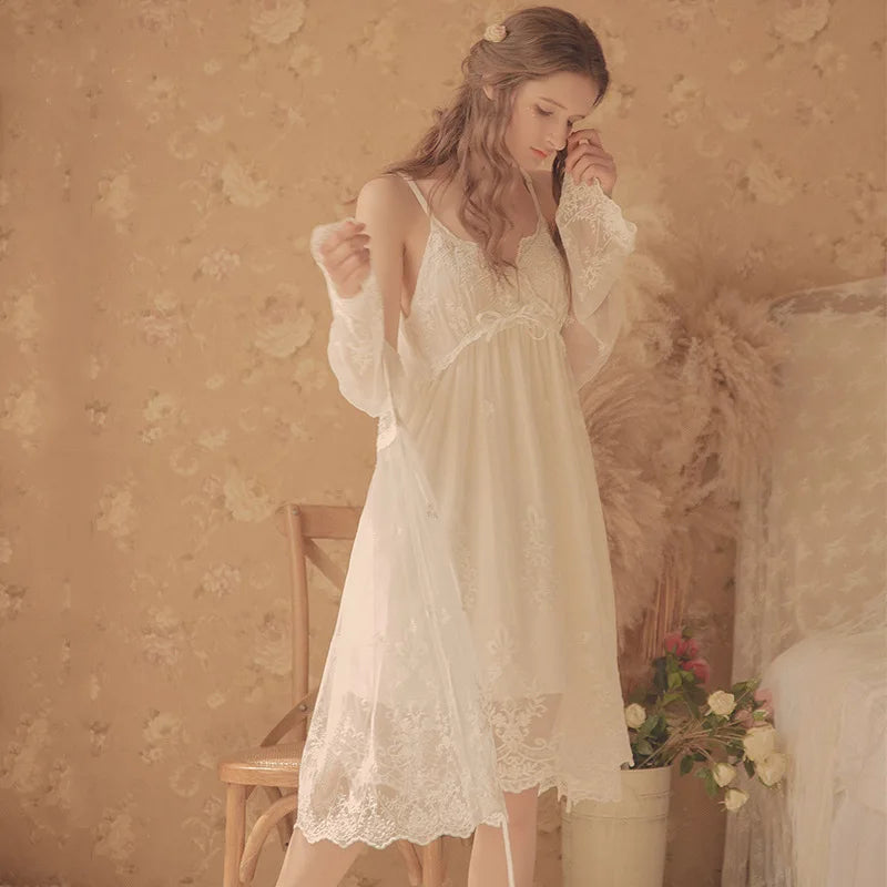 Premium Vintage Women's Nightgowns White Lace 2-Pics Robes