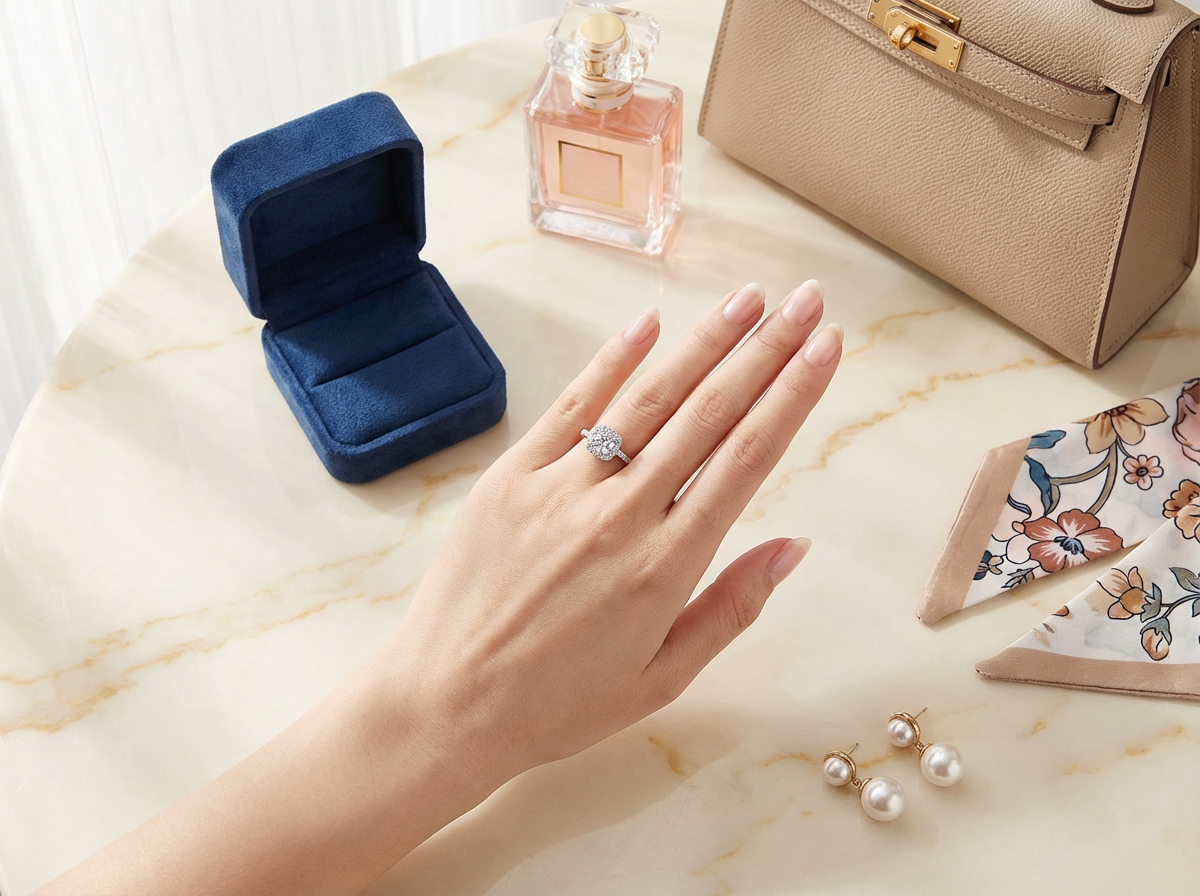 Moissanite Halo Ring – Sterling Silver