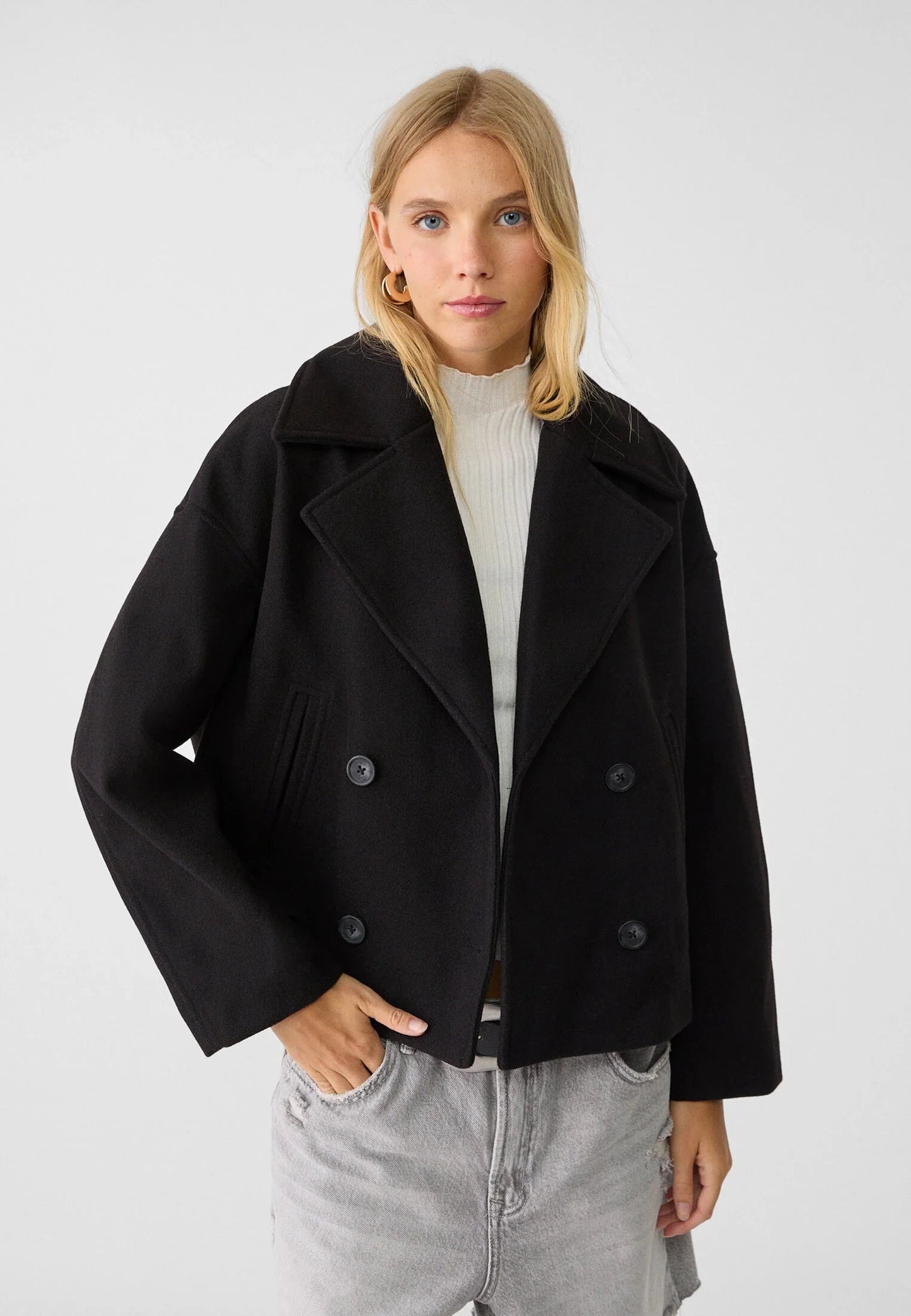 Women'S Short Coat – Double Breasted Elegant Chic Transition Jacket