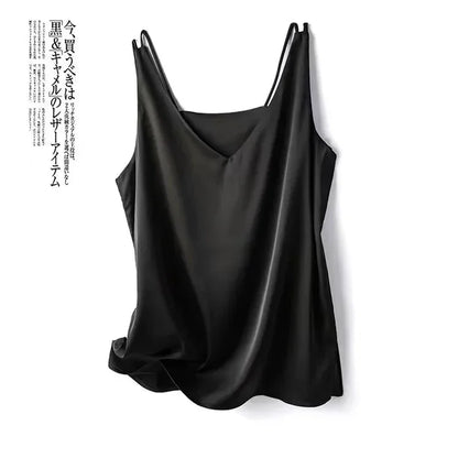 Woman T-Shirts Elegant SILK Satin Blouse Sleeveless Female Summer Casual Loose Tanks and Camis Solid Green Tops for Women