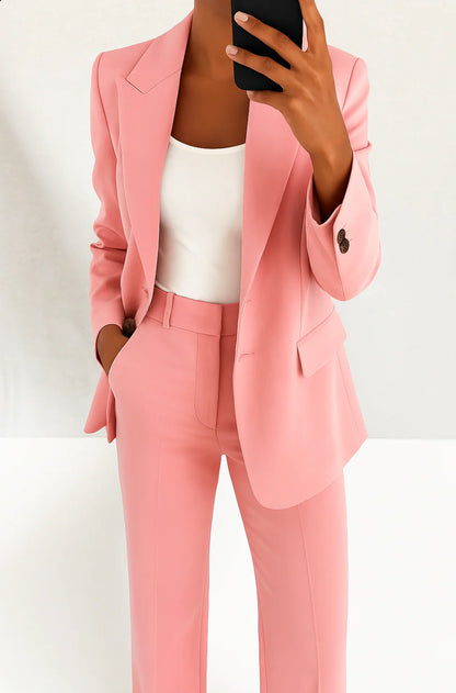 Women'S Suit Set with Stretch Blazer and Straight Trousers, Wrinkle-Resistant