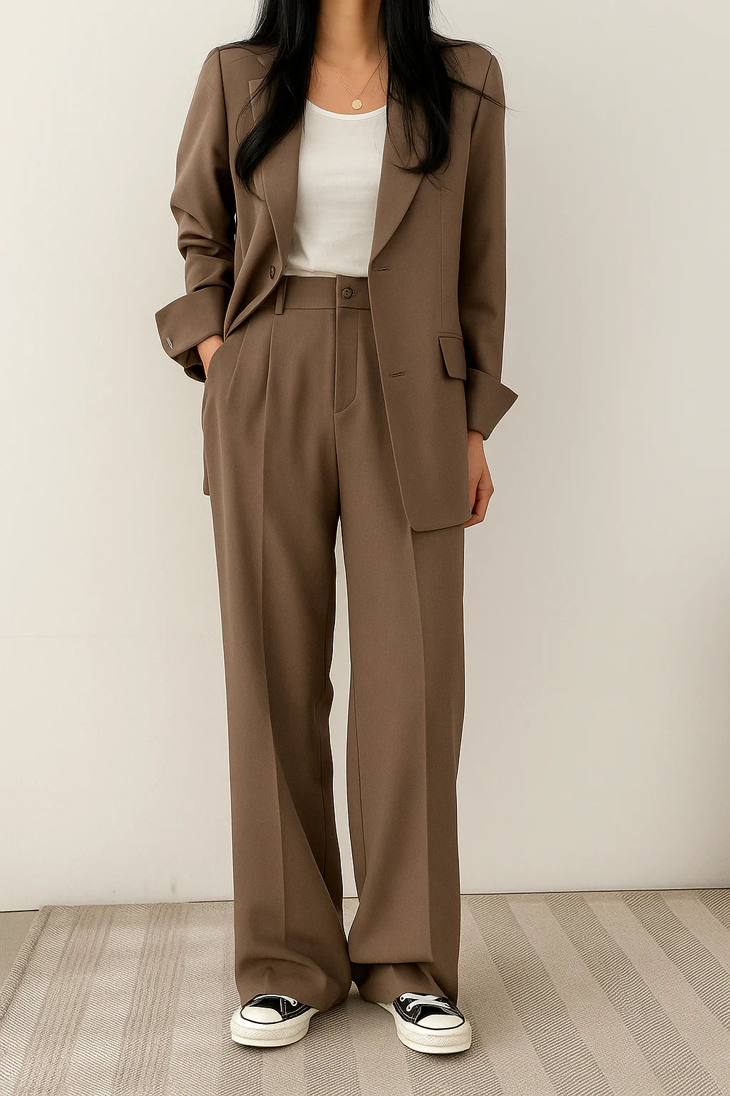 Women'S Suit Tailored Blazer and Pantalon Set, High-Quality Fabric