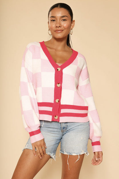 Checkered Knit Cardigan
