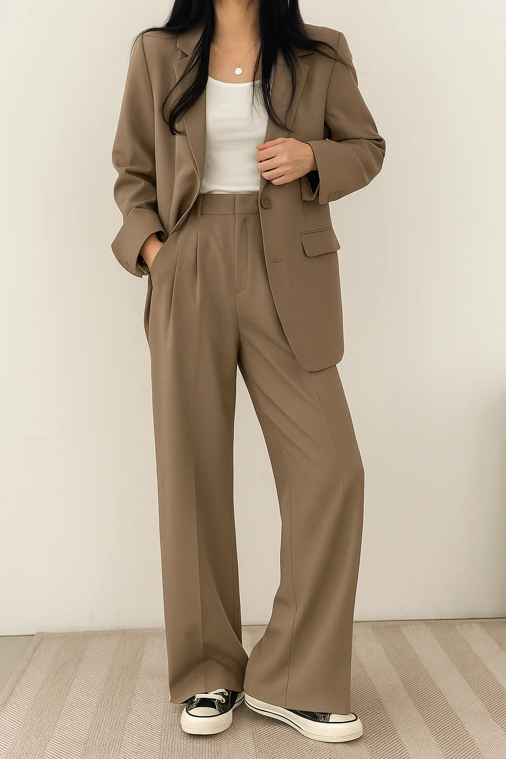 Women'S Suit Tailored Blazer and Pantalon Set, High-Quality Fabric