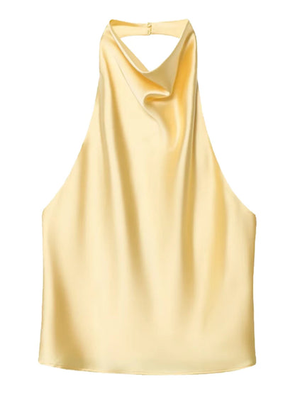 Top Women Halter Satin Women Tops Backless Corset Top Vest Yellow Pink Black Summer Elegant Sexy Tops Tank Vestidos
