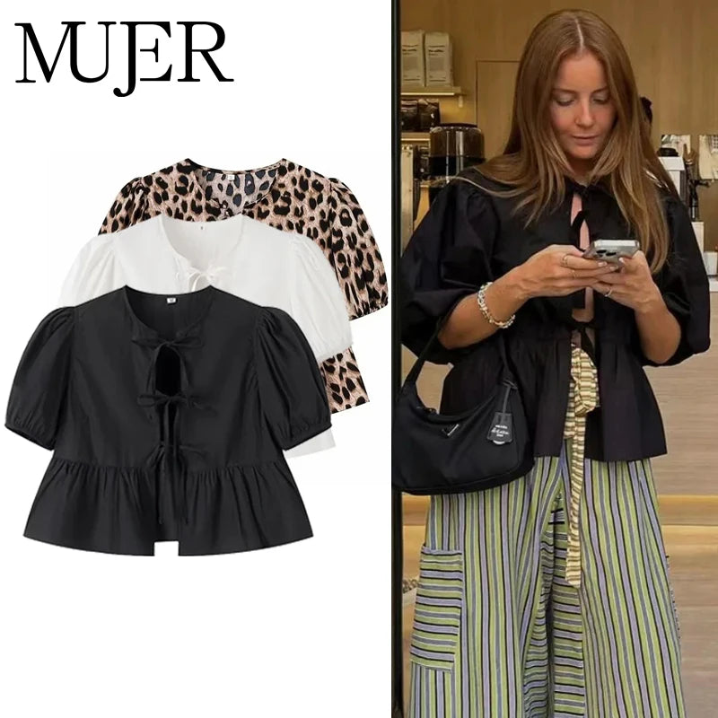 Ruffle Blouses Woman Puff Sleeve Shirts and Blouses for Women White Black Ruched Crop Top Female Ruched Women'S Blouse