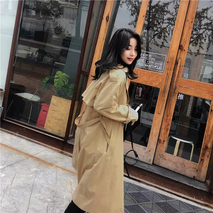 Khaki Long Trench Coat Women Loose Female Windbreaker Fashion Trench Coats Casual Outerwear P552