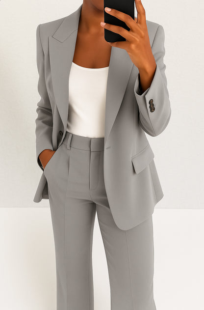 Women'S Suit Set with Stretch Blazer and Straight Trousers, Wrinkle-Resistant