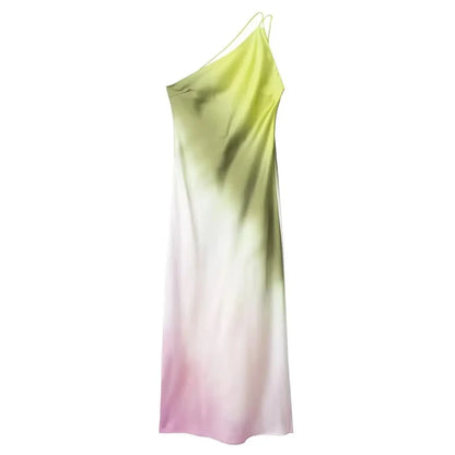 Tie Dye Long Dress Women Asymmertic Satin Backless Dress Woman off Shoulder Sexy Evening Party Dresses Midi Summer Dresses