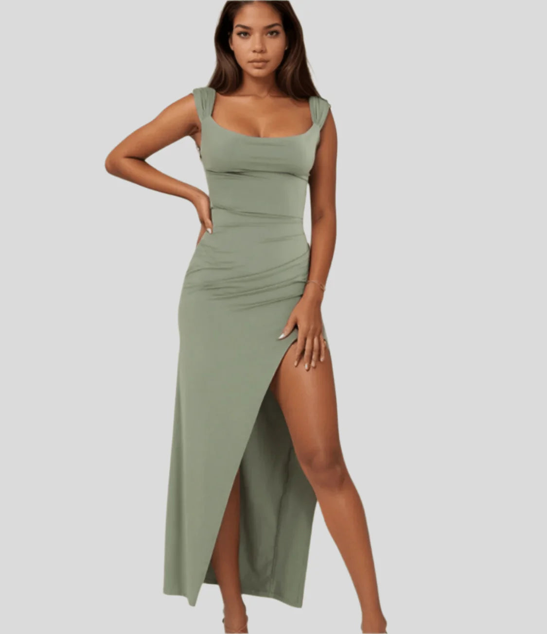 Rivaee - Ruched Bodycon Slit Dress