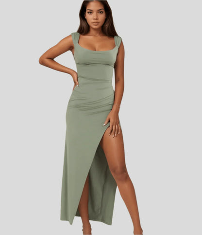 Rivaee - Ruched Bodycon Slit Dress