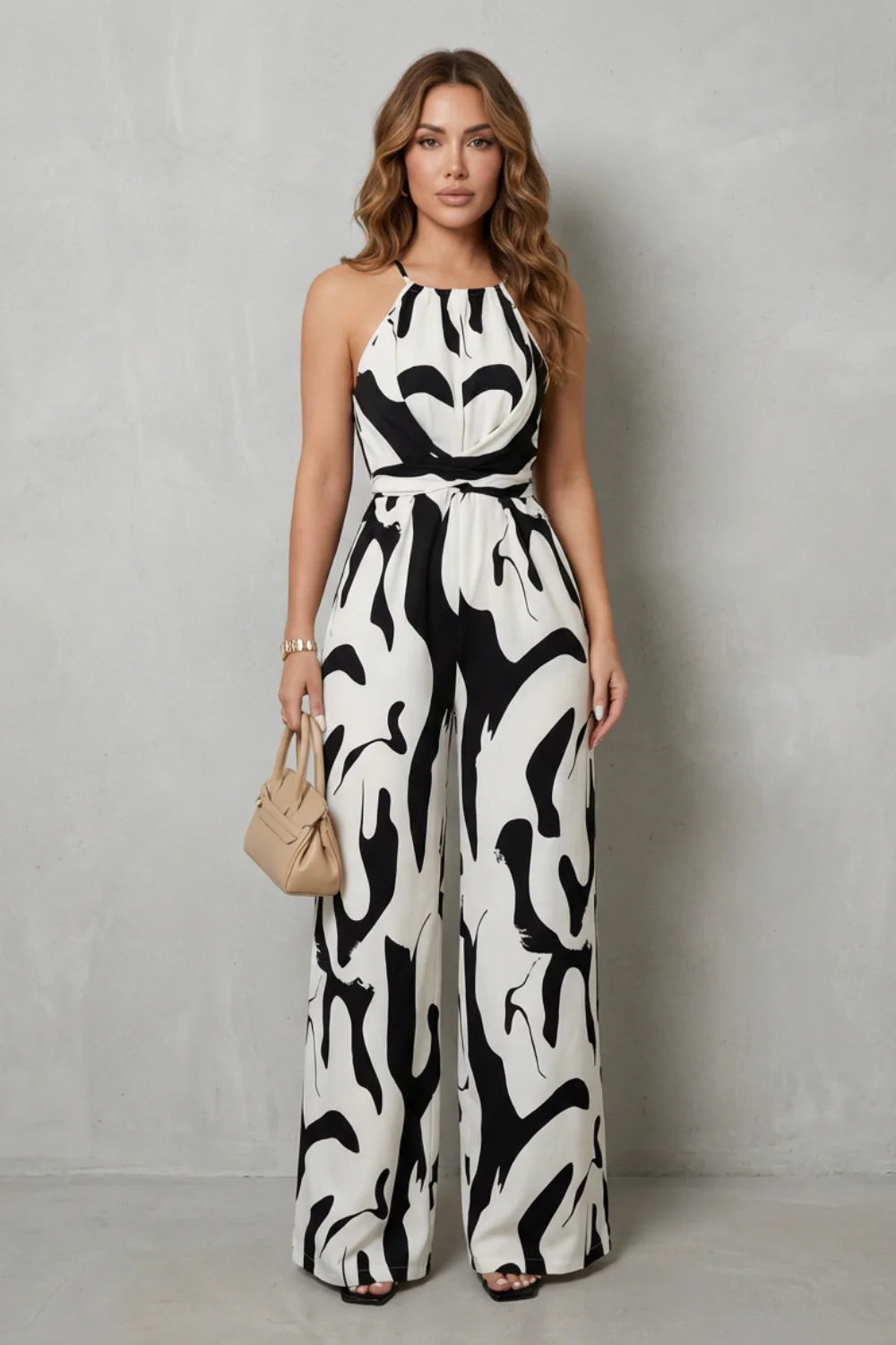 Rivaee – Abstract Print Halter – Wide-Leg Jumpsuit