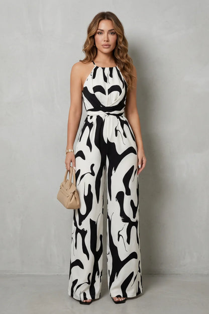 Rivaee – Abstract Print Halter – Wide-Leg Jumpsuit