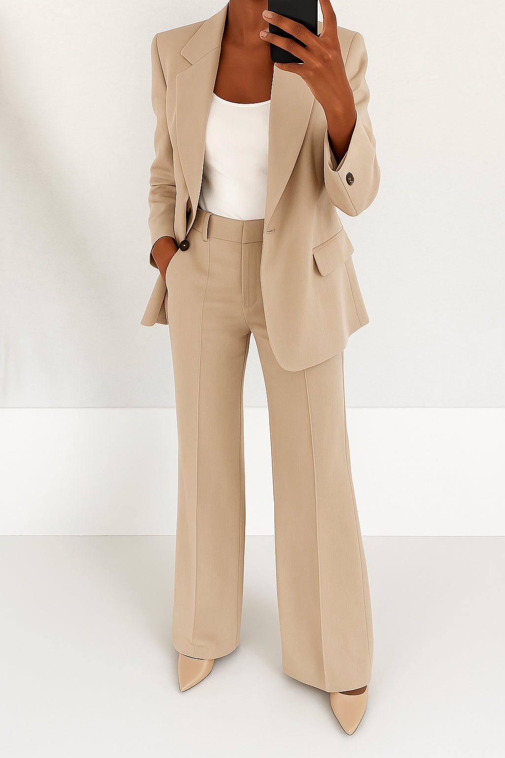 Women'S Suit Set with Stretch Blazer and Straight Trousers, Wrinkle-Resistant