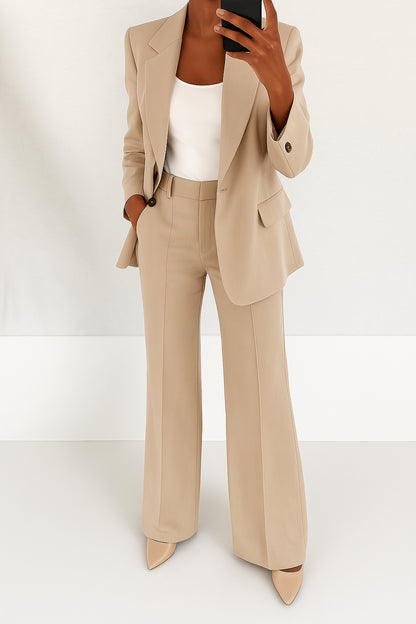 Women'S Suit Set with Stretch Blazer and Straight Trousers, Wrinkle-Resistant