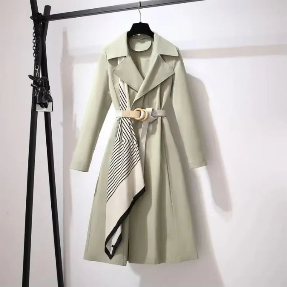 Rivaee – Double Breasted Belted Coat with Lapel Collar