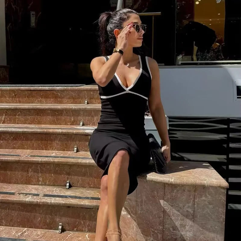  Knitted Slip Dresses for Women Black Backless Women'S Summer Dress Holiday Beach Midi Dress Woman Sexy Party Dresses