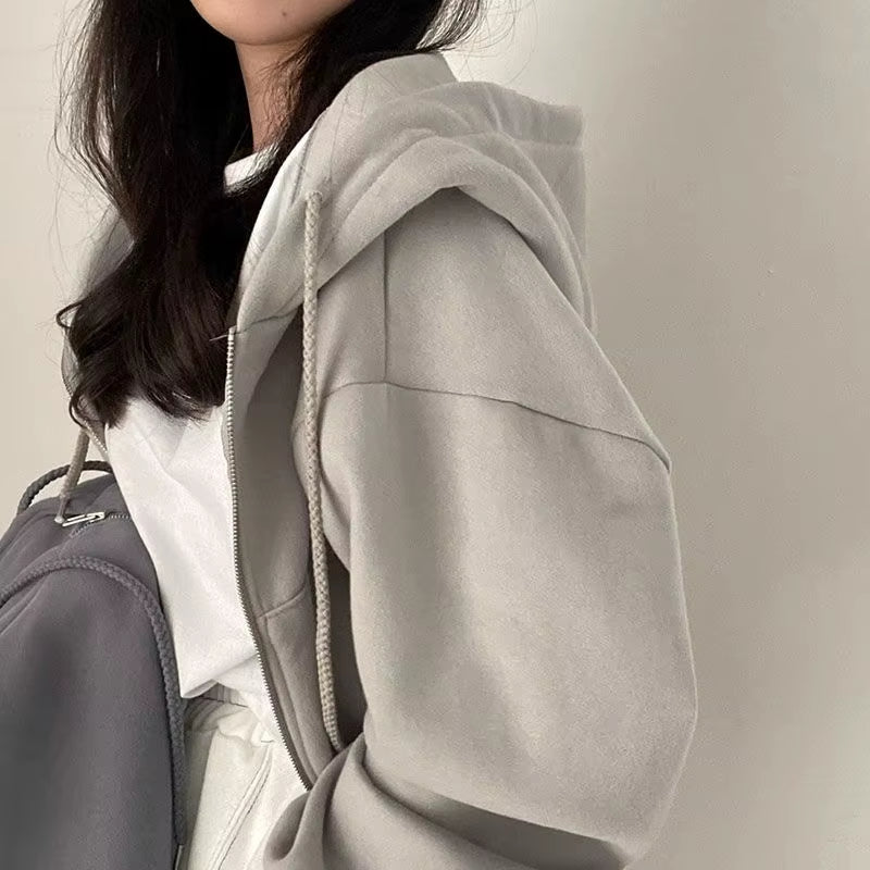 Autumn Winter Hooded Hoodies Women Casual Streetwear Zip up Sweatshirts Long Sleeve Jackets Harajuku Y2K Crop Tops Hood Shirt