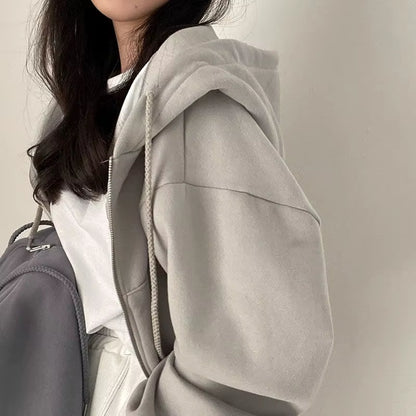 Autumn Winter Hooded Hoodies Women Casual Streetwear Zip up Sweatshirts Long Sleeve Jackets Harajuku Y2K Crop Tops Hood Shirt