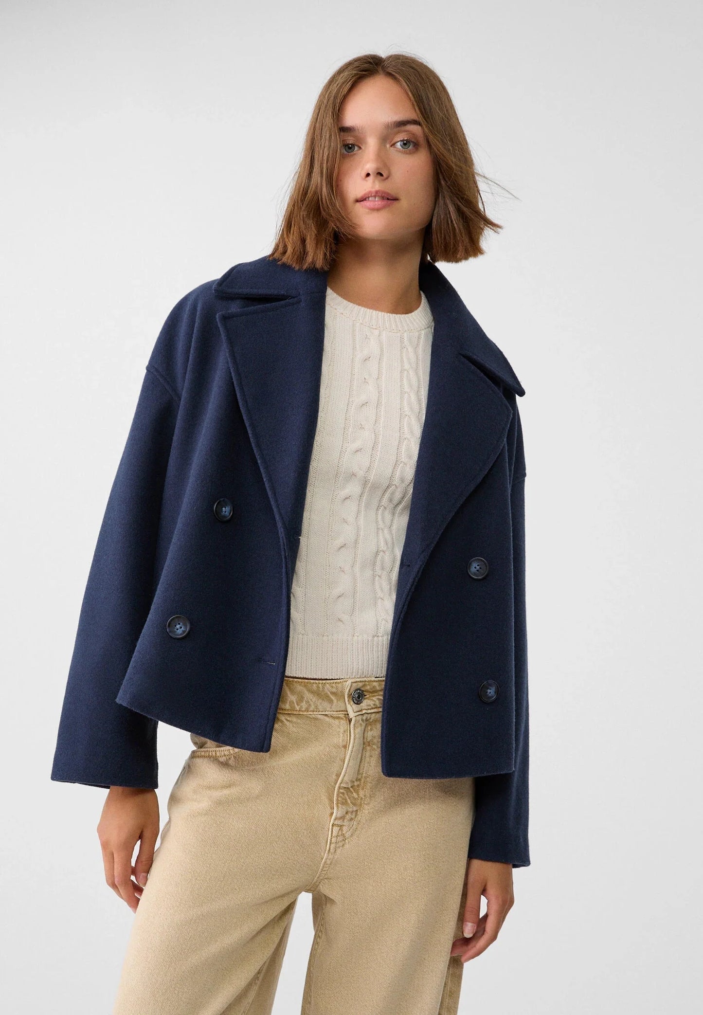 Women'S Short Coat – Double Breasted Elegant Chic Transition Jacket