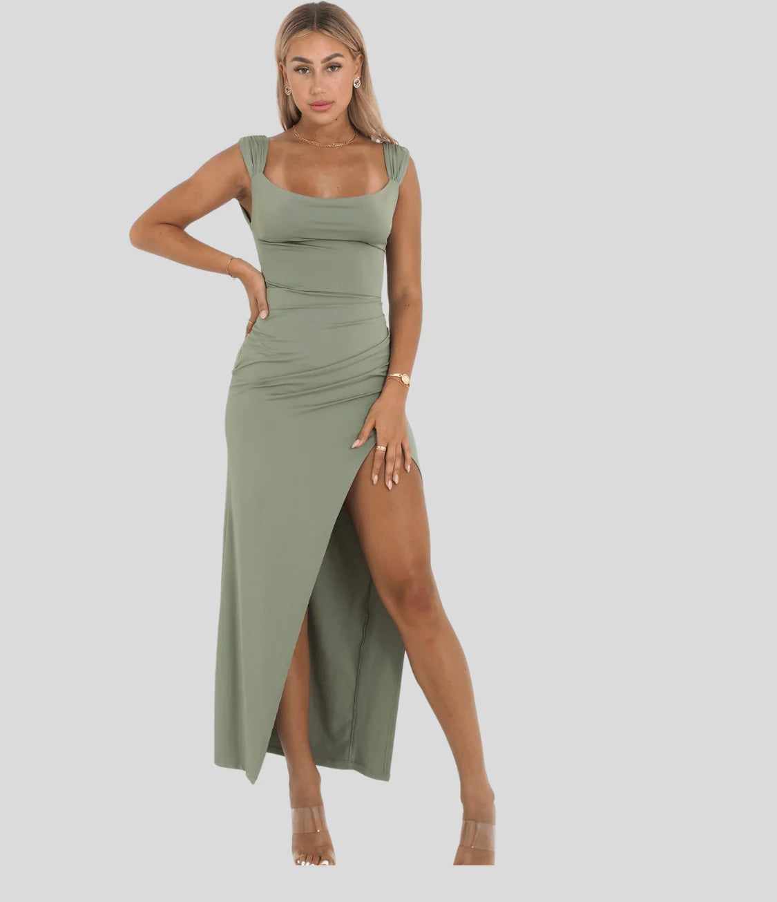 Rivaee - Ruched Bodycon Slit Dress