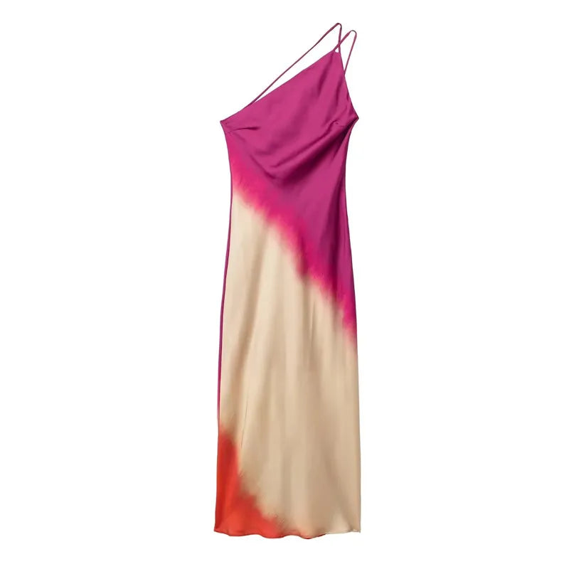 Tie Dye Long Dress Women Asymmertic Satin Backless Dress Woman off Shoulder Sexy Evening Party Dresses Midi Summer Dresses
