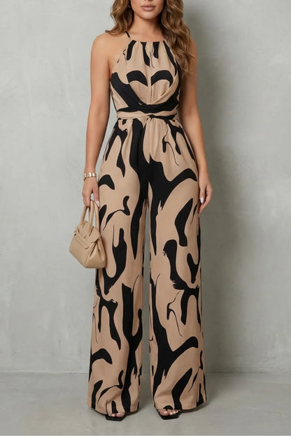 Rivaee – Abstract Print Halter – Wide-Leg Jumpsuit