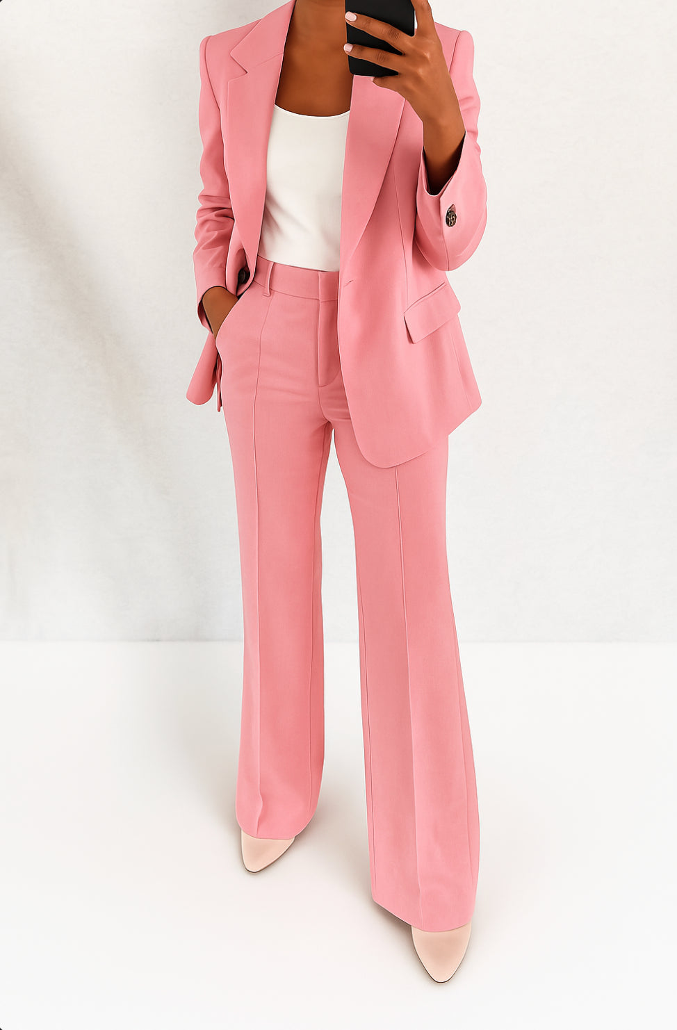 Women'S Suit Set with Stretch Blazer and Straight Trousers, Wrinkle-Resistant