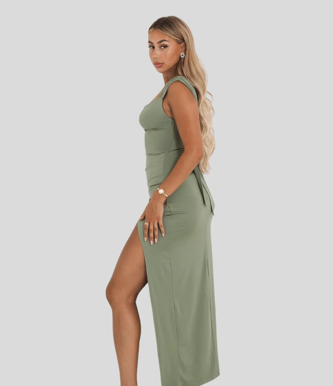 Rivaee - Ruched Bodycon Slit Dress