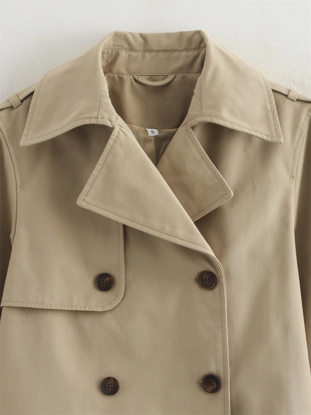  New Vintage Cropped Trench Jackets Women Streetwear Double Breasted Long Sleeve Tops Female Chic Coat Outfits