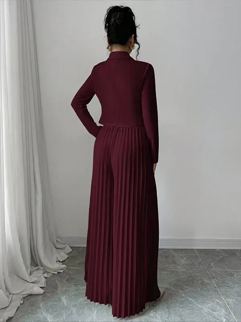 Women'S Two Piece Suit Set - Cropped Blazer and Pleated Wide-Leg Pants