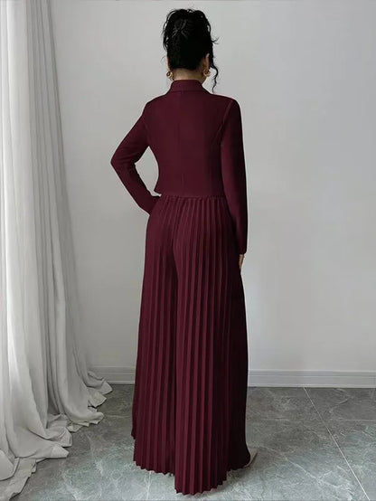 Women'S Two Piece Suit Set - Cropped Blazer and Pleated Wide-Leg Pants