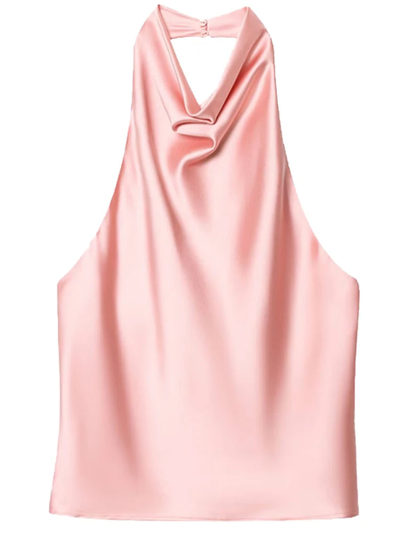 Top Women Halter Satin Women Tops Backless Corset Top Vest Yellow Pink Black Summer Elegant Sexy Tops Tank Vestidos