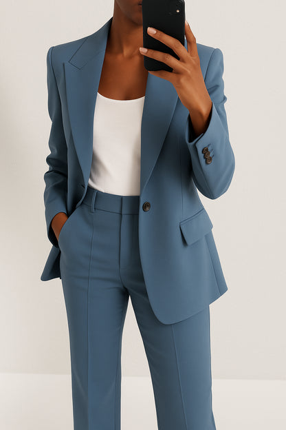 Women'S Suit Set with Stretch Blazer and Straight Trousers, Wrinkle-Resistant