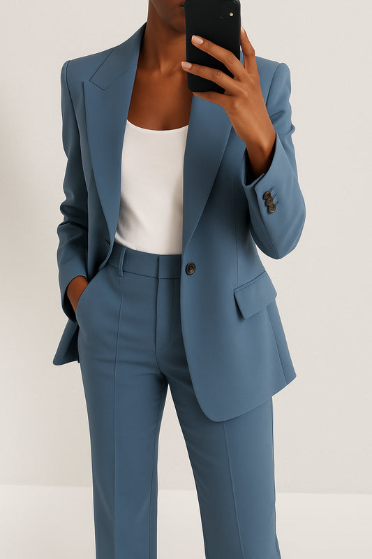 Women'S Suit Set with Stretch Blazer and Straight Trousers, Wrinkle-Resistant