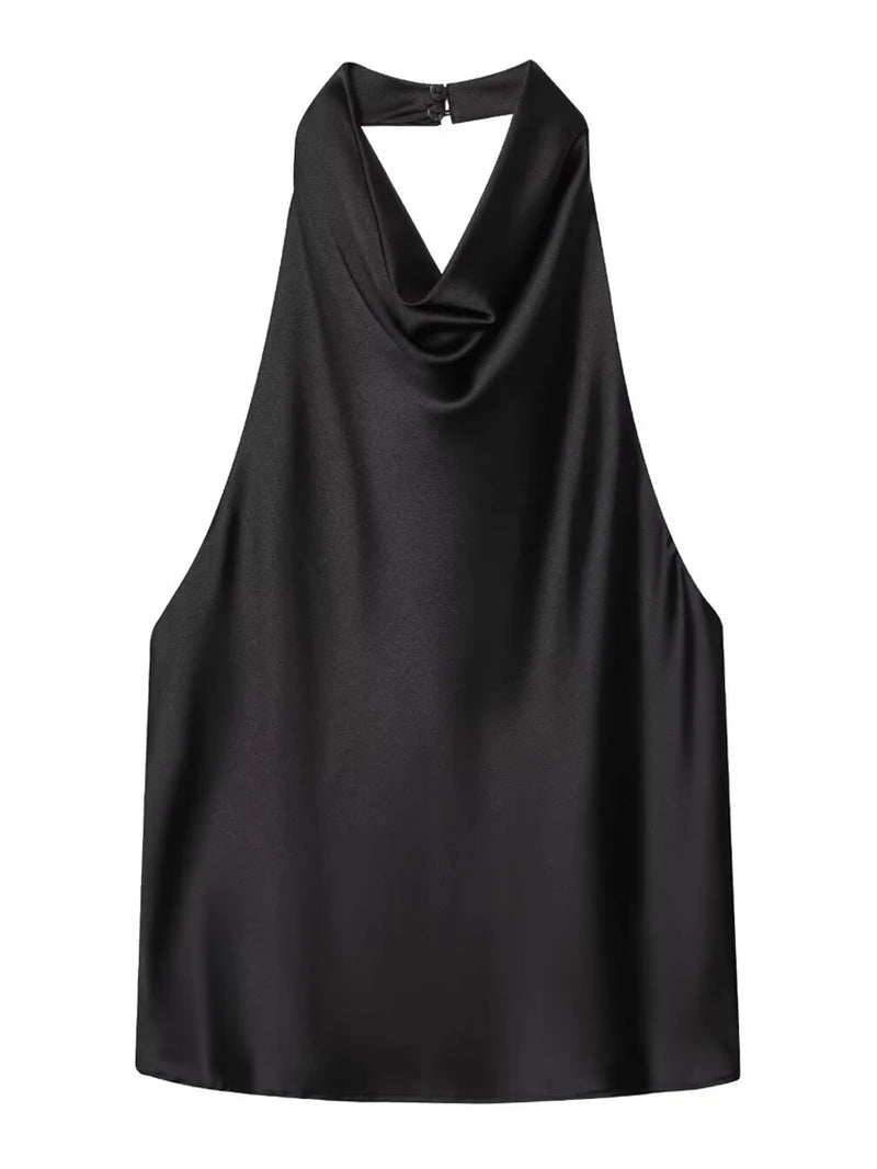 Top Women Halter Satin Women Tops Backless Corset Top Vest Yellow Pink Black Summer Elegant Sexy Tops Tank Vestidos