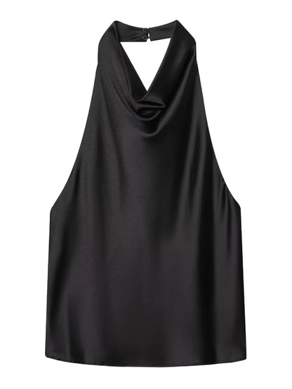 Top Women Halter Satin Women Tops Backless Corset Top Vest Yellow Pink Black Summer Elegant Sexy Tops Tank Vestidos