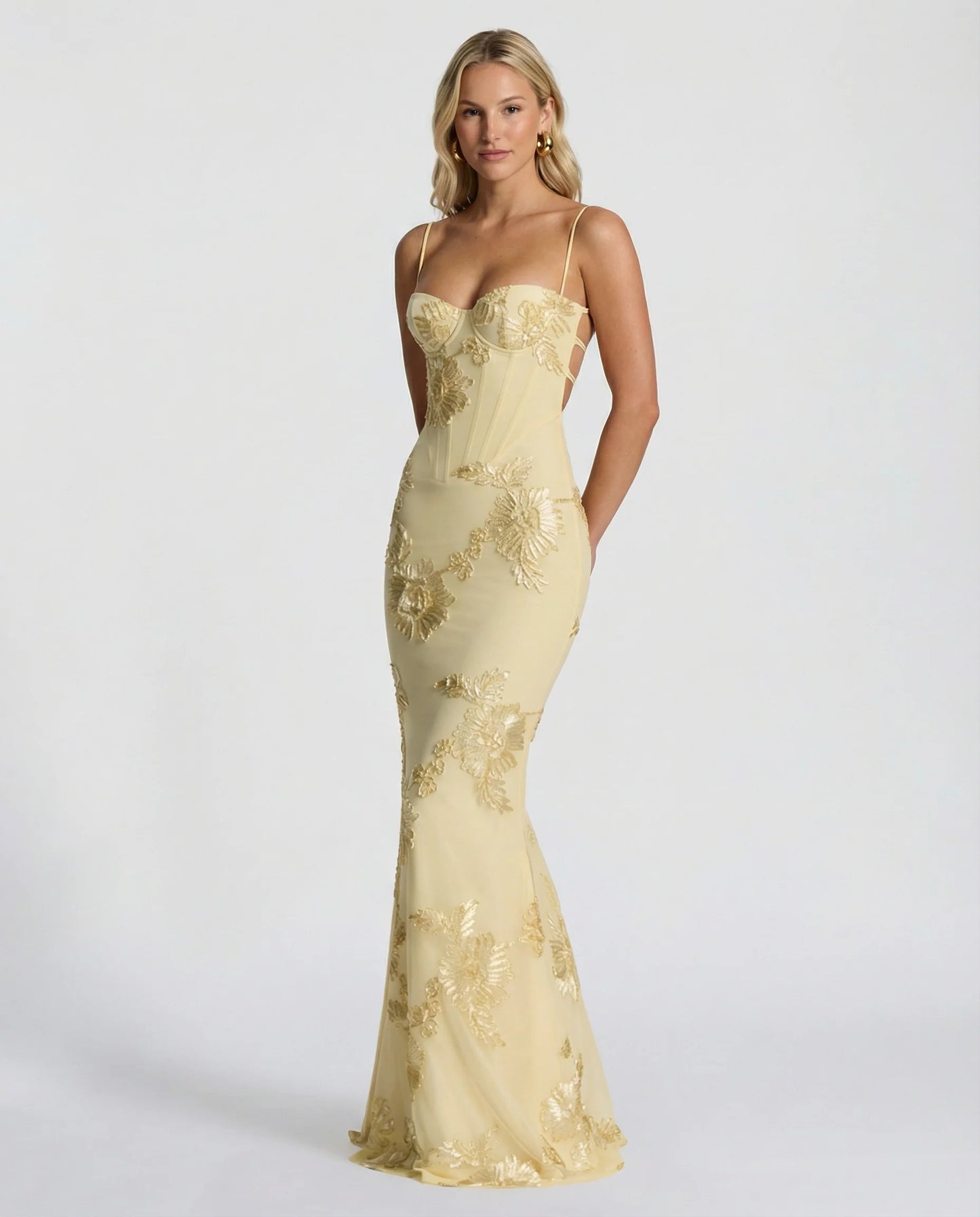 Angela | Maxi Dress with Floral Appliqué and Lace-Up Back