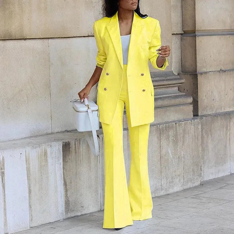 Women’S Double-Breasted Blazer – Elegant Tailored Fit with Flared Hem