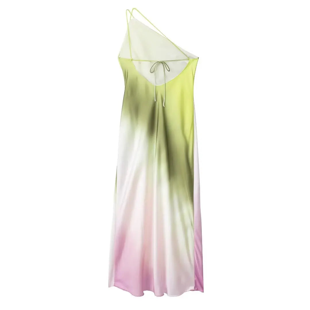 Tie Dye Long Dress Women Asymmertic Satin Backless Dress Woman off Shoulder Sexy Evening Party Dresses Midi Summer Dresses