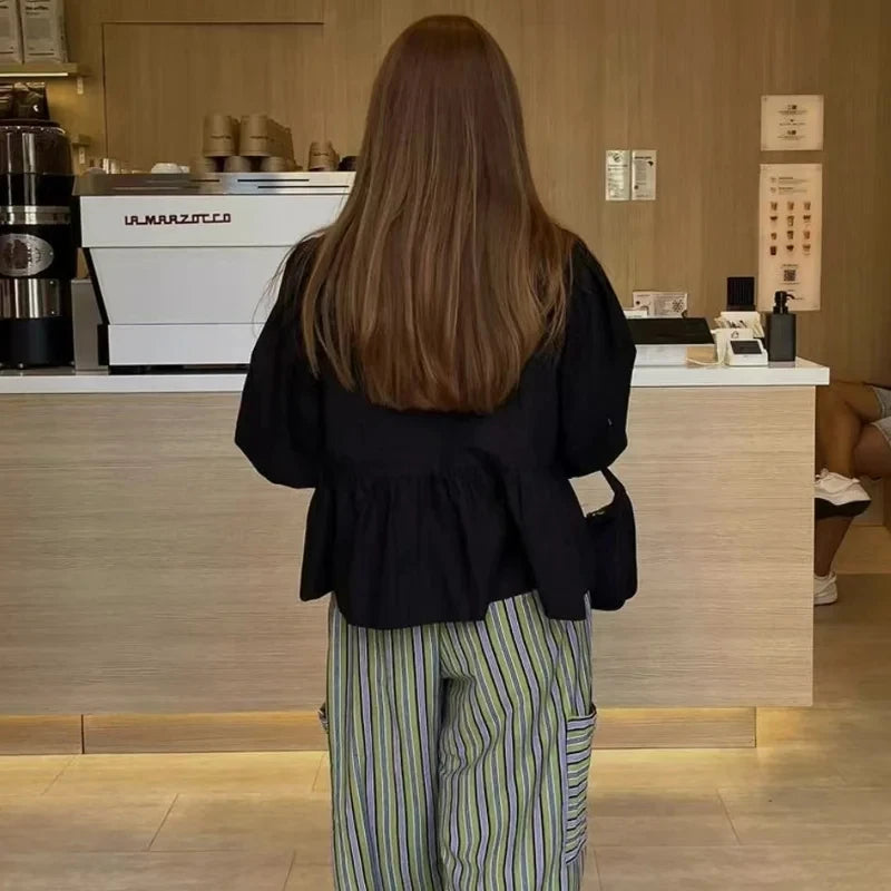 Ruffle Blouses Woman Puff Sleeve Shirts and Blouses for Women White Black Ruched Crop Top Female Ruched Women'S Blouse