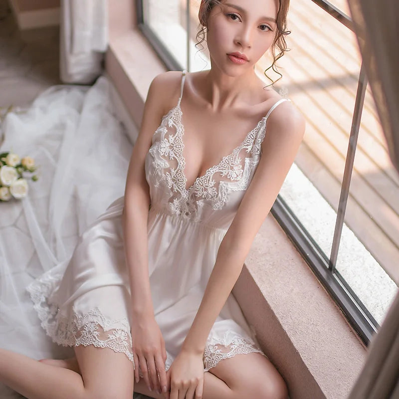 Lace Embroidery Sling Night Dress
