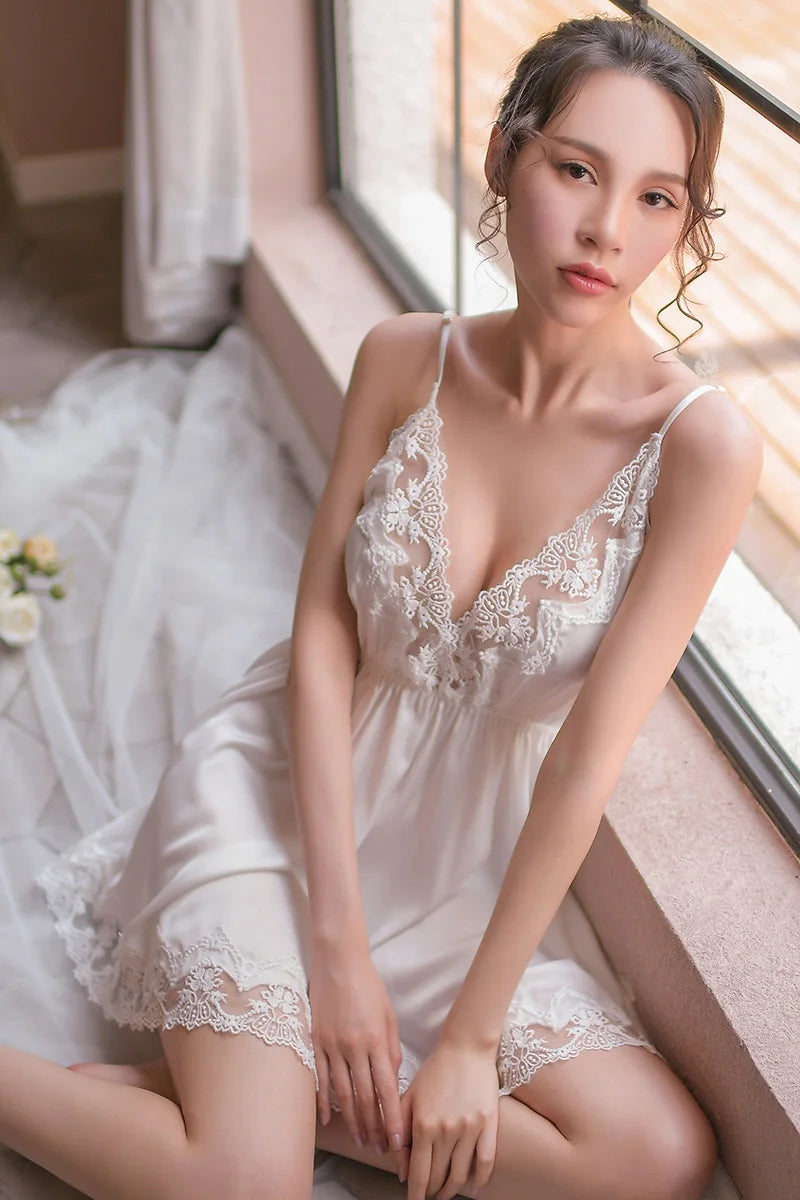 Lace Embroidery Sling Night Dress