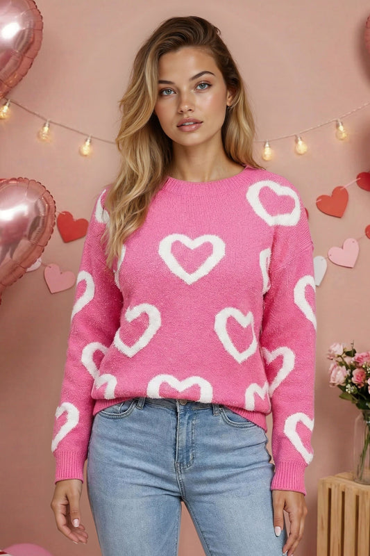 All Over Heart Knit Sweater