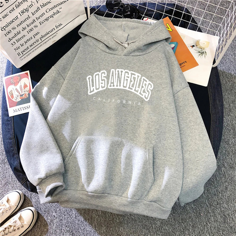 Log Angeles California Art Printing Women Hoodies Autumn Fleece Hoody Pocket Oversized Pullovers Hip Hop Y2K Fashion Hoodie