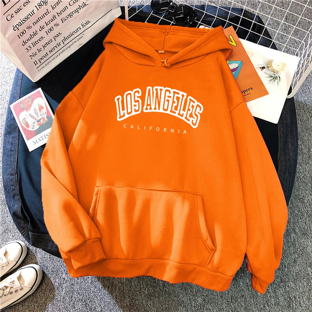 Log Angeles California Art Printing Women Hoodies Autumn Fleece Hoody Pocket Oversized Pullovers Hip Hop Y2K Fashion Hoodie