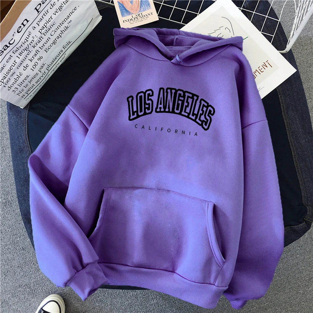 Log Angeles California Art Printing Women Hoodies Autumn Fleece Hoody Pocket Oversized Pullovers Hip Hop Y2K Fashion Hoodie
