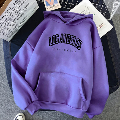 Log Angeles California Art Printing Women Hoodies Autumn Fleece Hoody Pocket Oversized Pullovers Hip Hop Y2K Fashion Hoodie