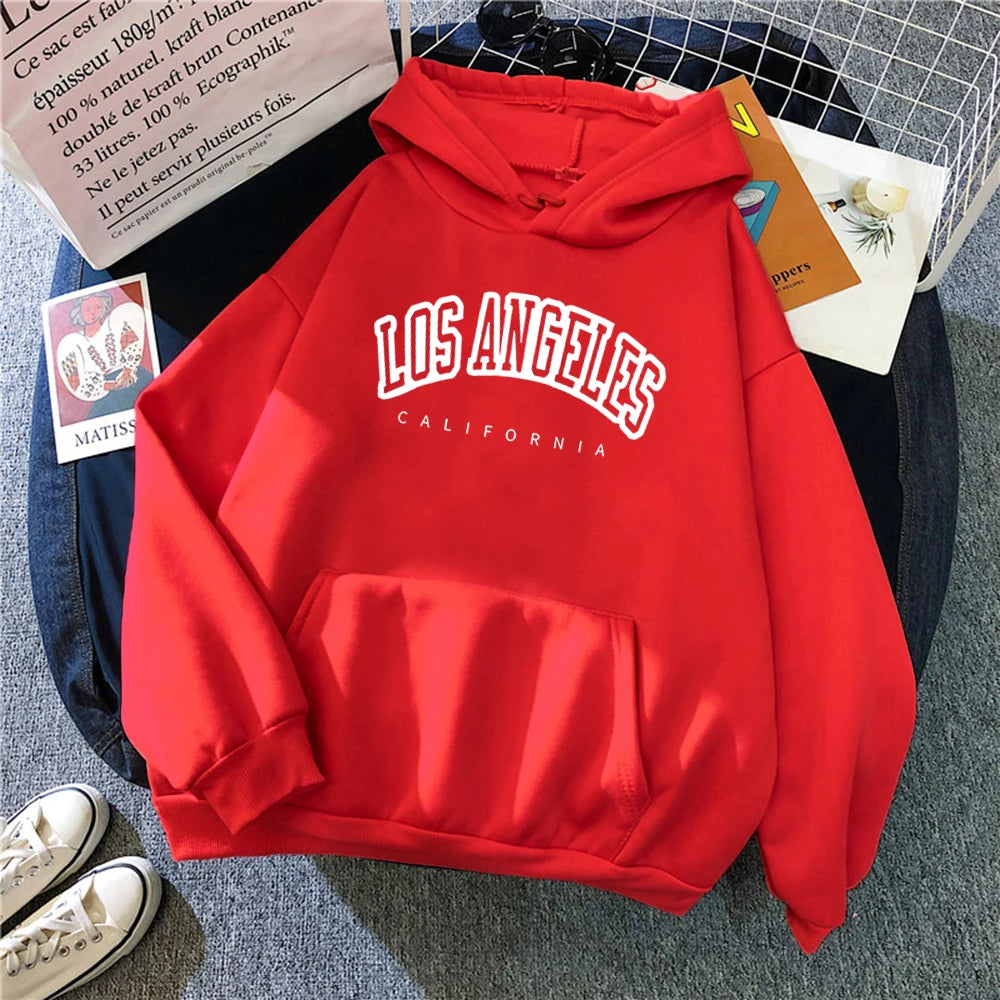 Log Angeles California Art Printing Women Hoodies Autumn Fleece Hoody Pocket Oversized Pullovers Hip Hop Y2K Fashion Hoodie